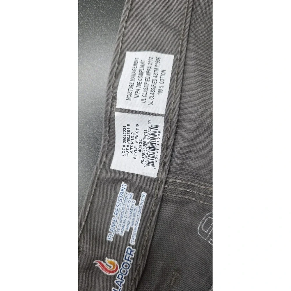 Lapco Men 40x34 Fire Resistant Reinforced Straight Cargo Work Pants Gray Pockets